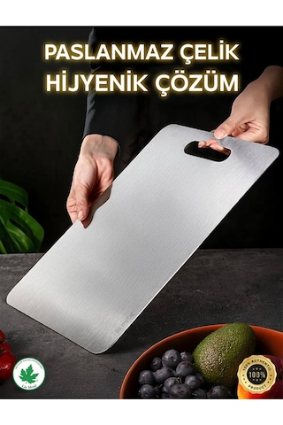 Paslanmaz Metal Çelik Kesme Tahtası Üst Düzey Kaliteli Antibakteriyel Yüzey 1 Adet Gri