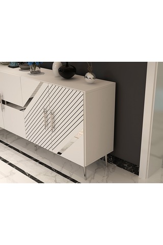 Pınar Konsol Tv Sehpası Çok Amaçlı Dolap 150 Cm Beyaz Gümüş