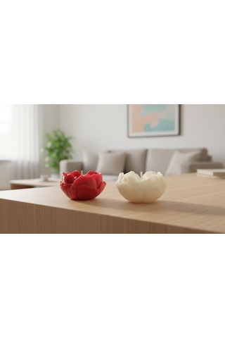 Artepieza İkili El Yapımı Gül Desenli Kalp Soya Wax Mum-gül Kabartmalı Kalp Tasarım-gül Desenli Kalp Mum 3 6 Cm Beyaz - Kırmızı