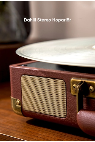 Fressi Dahili Hoparlörlü Pikap Müzik Kutusu Usb+rca+bluetooth Fr-p101 Zenitte Kahverengi