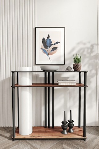 Ravilo Garcia Dresuar Dekoratif Raflı Lambader Ceviz Ceviz