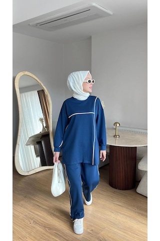 Olivia Kadın Mevsimlik Penye Alt Üst Spor Ve Rahat Tesettür İkili Takım Lacivert