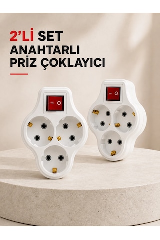Mey İthalat Anahtarlı 3 Çıkışlı Priz Çoğaltıcı Ev Ofis İçin Kablosuz 2 Li Avantajlı Set 0