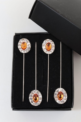 Numetal 4 Lü Oval Turuncu Taşlı Eşarp İğnesi. Şal İğnesi. Türban İğnesi. Başörtü İğnesi. Eşarp Ve Şal İğnesi Gümüş