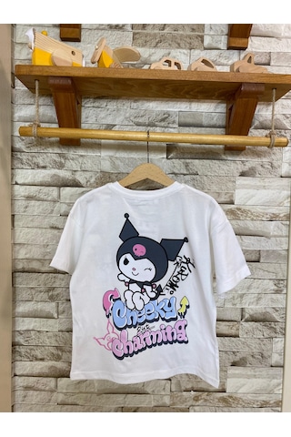 Aysbebe Kuromi Cheeky Baskılı Fırçalı Kumaş Kız Çocuk Tişört Pembe 2110