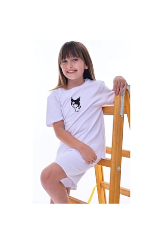 Ribana Beybi Overlok Detaylı Kuromi Nakışlı Alt-üst Takım Beyaz