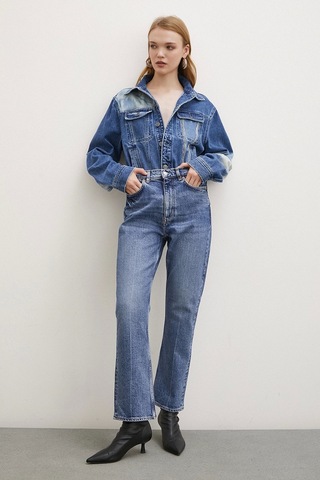 Never More Yüksek Bel Boru Paça Jean Mavi Mavi