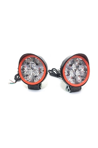1 Adet 9 Led Kırmızı Çemberli Motosiklet Atv Off-road Sis Farı Çalışma Lambası Seti - 12v 10w Siyah