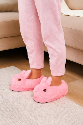 Modaonn Kadın Hayvanlı Kışlık Peluş Tavşan Panduf Ev Terliği Pembe