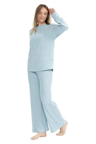 U.s. Polo Assn. Kadın Yumoş Kumaş Yuvarlak Yaka Pijama Takımı Mavi