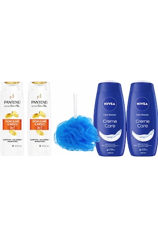 Dökülme Karsıtı 3'ü 1 400ml 2 Adet + Creme Care Vücut Şampuanı 250 Ml 2 Adet + Banyo Lifi