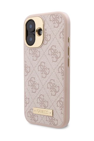 Apple Uyumlu iPhone 16 Plus Kılıf Guess Lisanslı Magsafe Özellik Pu 4g Desenli Metal Klasik Logolu Pembe