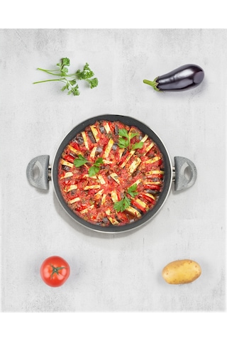 Bonetti Granit Basık Pilav Ve Karnıyarık Tenceresi 22 Cm Gri