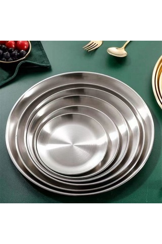 20cm Paslanmaz Çelik Kemik Tükürme Kabı Gümüş Sığ Tepsi Gümüş