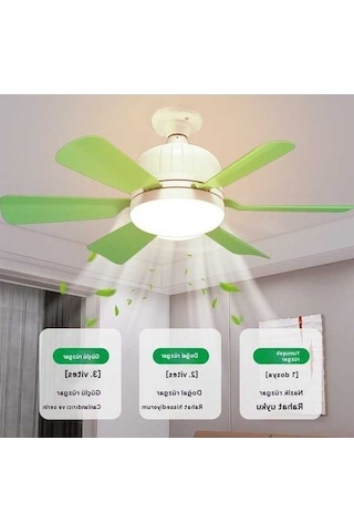Ebitda Sessiz Yatak Odası Fan Işığı, Uzaktan Kumandalı Tavan Vantilatörü, Beyaz Yeşil Lı266