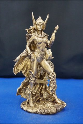 Frigga Tanrıca Heykeli - 25 Cm Mitolojik Dekoratif Biblo, Ev & Ofis Aksesuarı Altın
