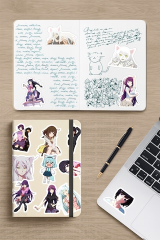 Monogatari Anime Telefon Laptop Bullet Journal Yapışkanlı Folyo Sticker Paketi 26 Adet Çok Renkli