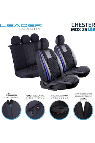 Fiat Egea Sedan Lüx Yarı Deri Oto Koltuk Kılıfı Ön Arka Takım Chester Siyah Mavi