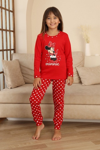Miniğimin Cicileri Mnn Puantiye Baskılı Kız Çocuk Pijama Takı... Kırmızı