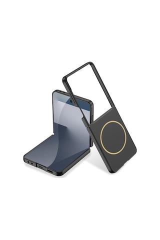 Samsung Galaxy Uyumlu Z Flip 7 Kılıf Wireless Şarj Özellikli Zore Kıpta M-safe Kapak Siyah