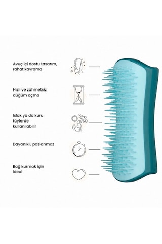 Tangle Teezer Pet Teezer Detangling Dolaşık Açıcı Küçük Irk Köpek Bakım Fırçası 11,7x5 Cm Mavi-turkuaz
