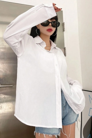 Tarz Cool Oversize Basic Uzun Kollu Gömlek Siyah Beyaz