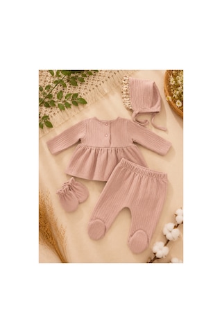 Bymurat Baby Kız Bebek Hastane Çıkışı Seti Şapkalı Çiçek Desenli Yenidoğan Takımı Pembe