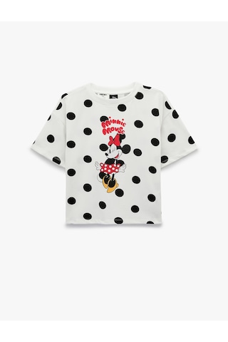Koton Minnie Mouse Baskılı Pamuklu Bisiklet Yaka Lisanslı Tişört Ekru Desenli 6skg10695ak