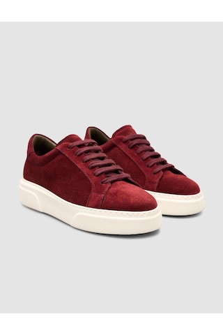 %100 Hakiki Süet Bordo Kürk Astarlı Bağcıklı Sneaker Ayakkabı Bordo