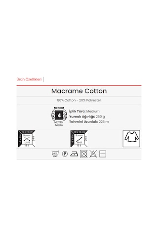 Macrame Cotton %80 Pamuk %20 Polyester 250 G 225 M Makrome İpi-795-1 Adet