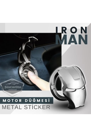 ŞüsCarOto Start Stop Tuşu Kapağı Iron Man Metal Tuş Koruyucu Dekoratif Özel Çinko Alaşım Krom (00)