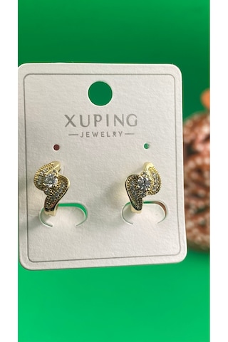 Xuping Altın Renginde Tek Taşlı Şık Kadın Çelik Küpe Gold