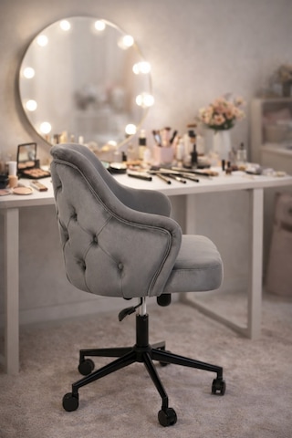 Dekoratif Çalışma Sandalyesi Makyaj Masası, Butik Ve Kamera Önü Kullanım Gri