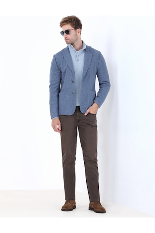 Kip Mavi Düz Modern Fit Yün Karışımlı Örme Ceket Çok Renkli