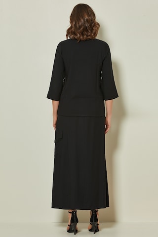 Bağcık Detaylı Siyah Dokuma Etek Siyah