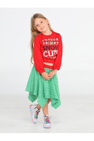 Snow Cute Kız Çocuk Etek + Sweatshirt Takım-kırmızı Kırmızı