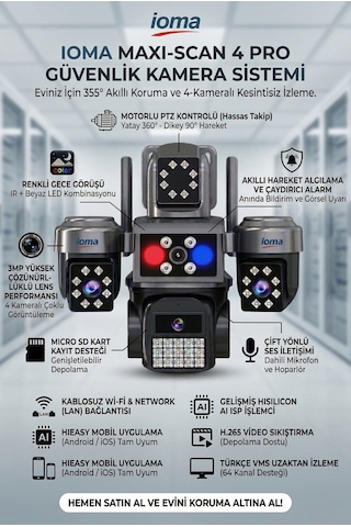 4 Kameralı Wifi - Maxı Scan Pro - Çakarlı - 64 Kanal Vms Kablosuz Kamera