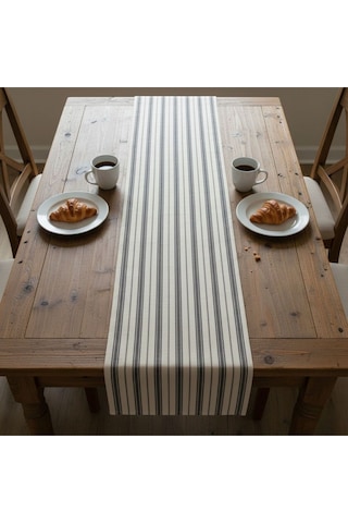 1 Adet Runner,çizgi Desenli 100% Pamuk Runner,yıkanabilir Runner 40x140 Cm Beyaz - Gri