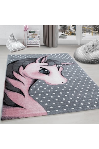 Çocuk Halısı Sevimli Peri Atı Desenli Gri Pembe Renklerde Diğer