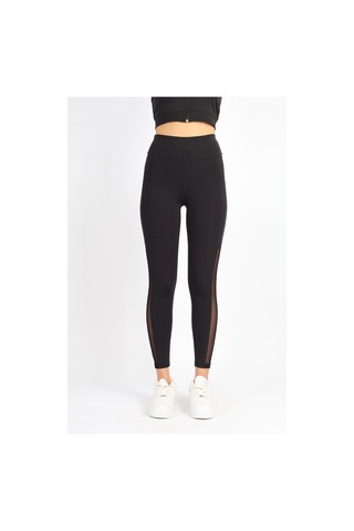 Soft&Basic Siyah Polyester Paçası Tül Detaylı Yüksek Bel Tayt Siyah