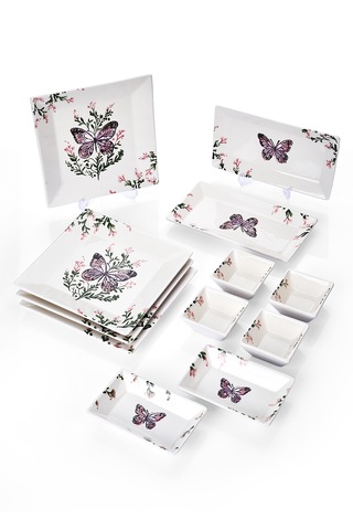 Piatti Naturali 12 Parça 4 Kişilik Kelebek Kahvaltı Takımı Handmade Sunum Set Çok Renkli