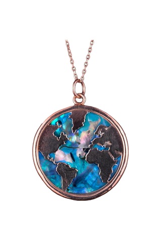 Dünya Haritası Kolye, 925 Ayar Gümüş Rose Gold Kaplama Kolye, Farklı Dünya Tasarımı Gümüş