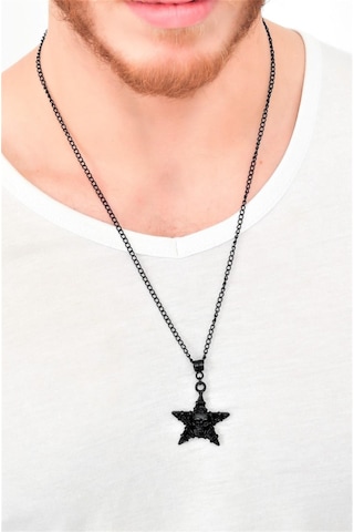 Erkek Siyah Oksit Kaplama Kurukafa&pentagram Simge Uçlu Kolye Siyah