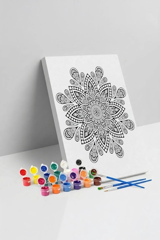 Detaylı Çiçek Mandala Ahşap Boyama Seti 40x50 Cm