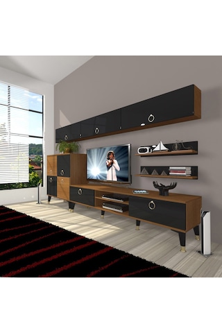 Decoraktiv Eko 8 Mdf Dvd Gold Tv Ünitesi Tv Sehpası Ceviz - Siyah