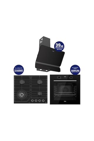Flowart Digital Asimetrik QBL63CS+NT025-WFA+D080-SA Siyah Cam Ankastre Set