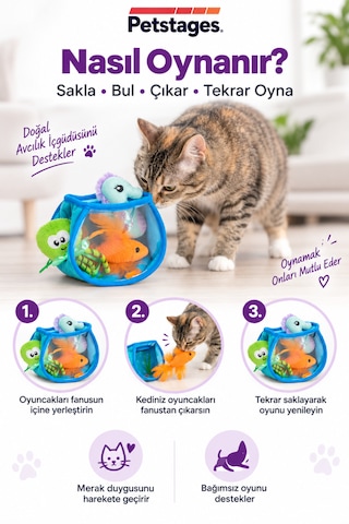 Petstages Hide Seek Fish Bowl Blue Catnipli Kedi Oyuncağı Peluş
