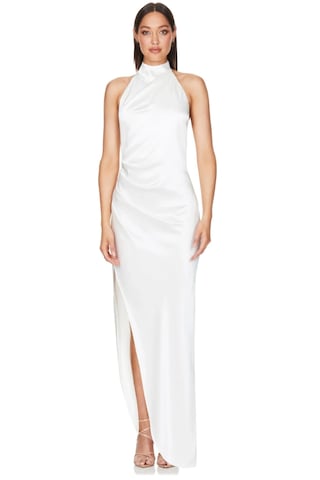 Hanife Glam Couture Hanife Glam Halter Yaka Asetat Saten Elbise Beyaz