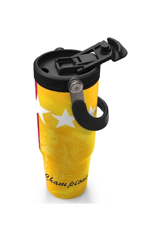 Coral High Kids Sarı Kırmızı 5 Yıldız Aslan Taraftar Desenli Pipetli Ve Direkt İçim Çelik Termos 900 Ml 38731 Kemik - Kırmızı