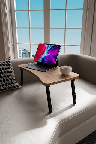 Laptop Sehpası Seyyar Kahvaltı Masası Katlanır Çalışma Sehpası Atlantik Çam